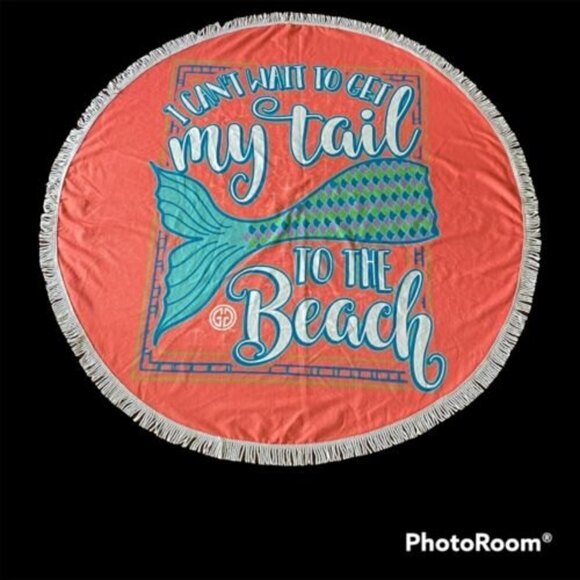 Can't Wait To Get My Tail To The Beach Round Towel with Fringe Oversized 60" - Picture 1 of 3